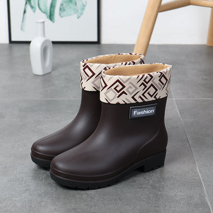 Fashion Work Wear Rain Shoes Adult Warm Women's Mid-calf Rain Boots
