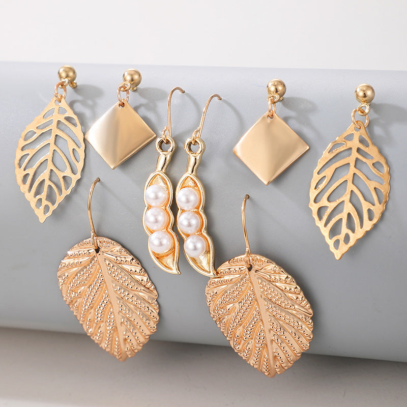 Textured Vintage Golden Leaf Earring Earring Set