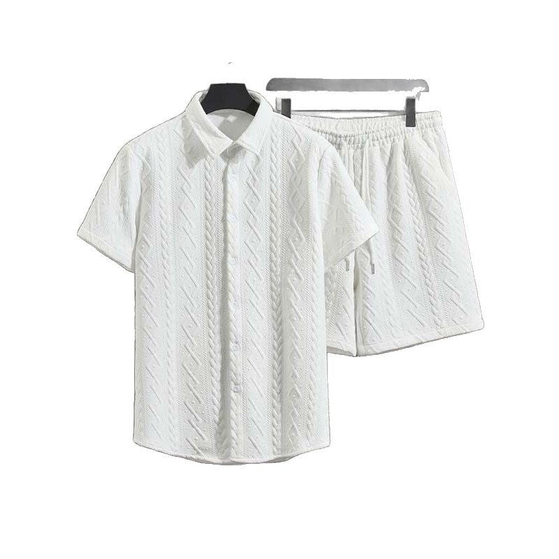 Men's Diamond Patterned Short Sleeved Shirt And Shorts Set