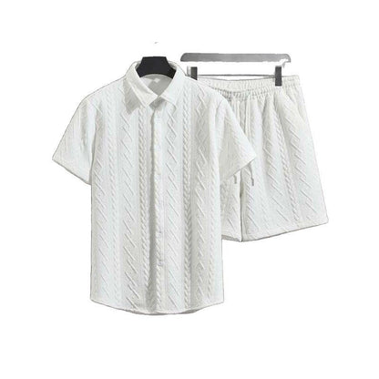 Men's Diamond Patterned Short Sleeved Shirt And Shorts Set