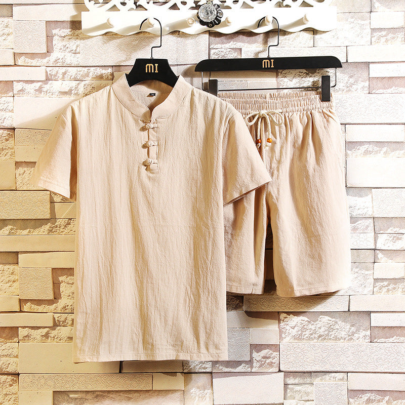 Men's Linen Shorts Short Sleeve Suit Chinese Style