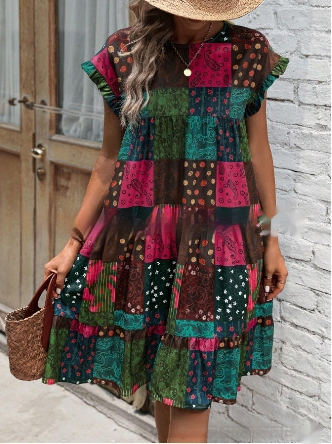 Summer New Printed Round Neck Casual All-matching Fashion Dress