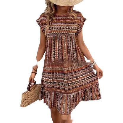 Summer New Printed Round Neck Casual All-matching Fashion Dress