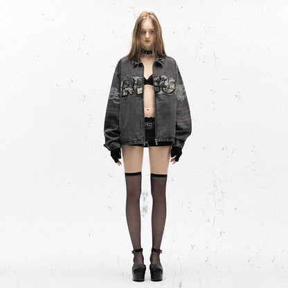 Embroidered Denim Motorcycle Jacket