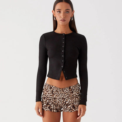 New Solid Color Slim-fit High-grade Long Button Cardigan Top