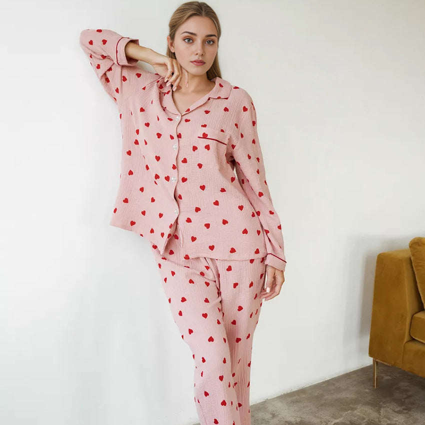 Comfortable Soft Heart Printing Cotton Pajamas Suit