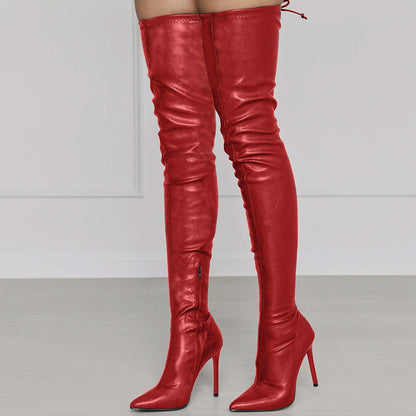 New Sexy Pu Pointed Side Zipper High Stiletto Heel Ladies Plus Size Over-the-knee Boots