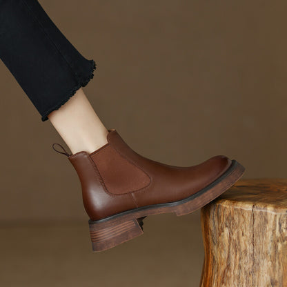 Thick Medium Heel Simple Round Toe Boots