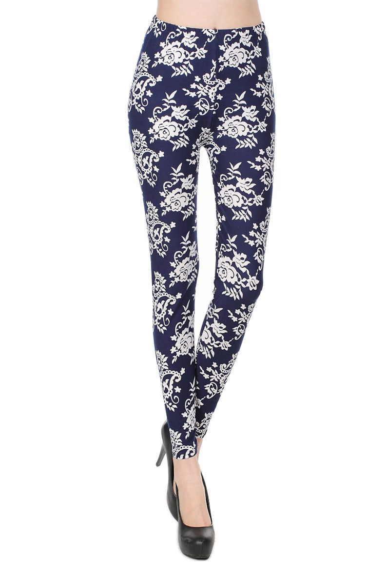 Women Color Brushed Rose Flower Print Leggings