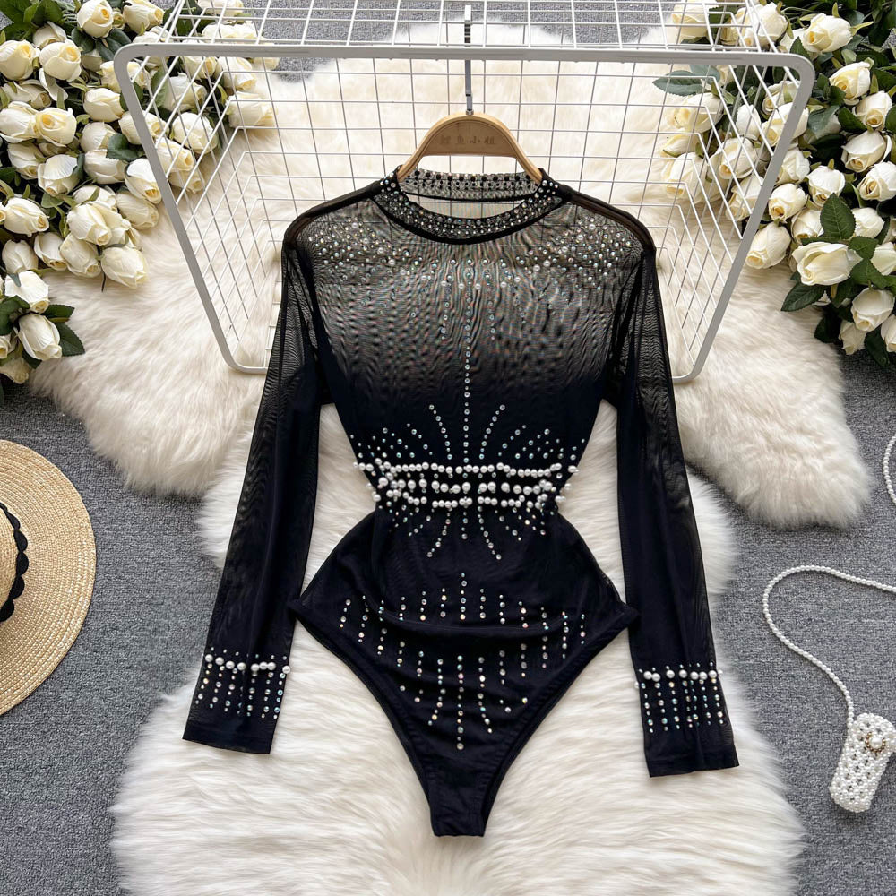 Beaded Glitter Light Luxury High-end Jumpsuit Women Thin Temperament Look Thin Inside The Top