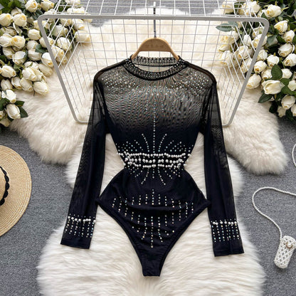 Beaded Glitter Light Luxury High-end Jumpsuit Women Thin Temperament Look Thin Inside The Top