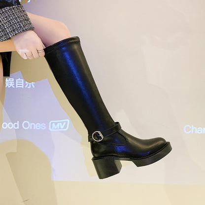 Women's Thick Heel But Knee Boots Martin Boots
