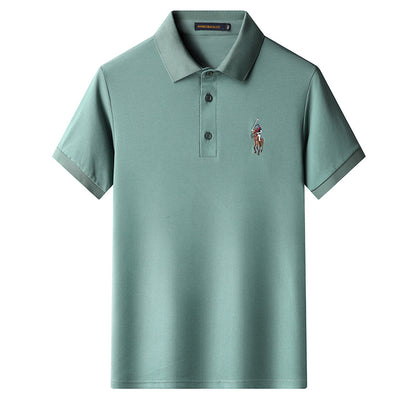 Cotton Embroidered Lapel Stretch Short-sleeved T-shirt