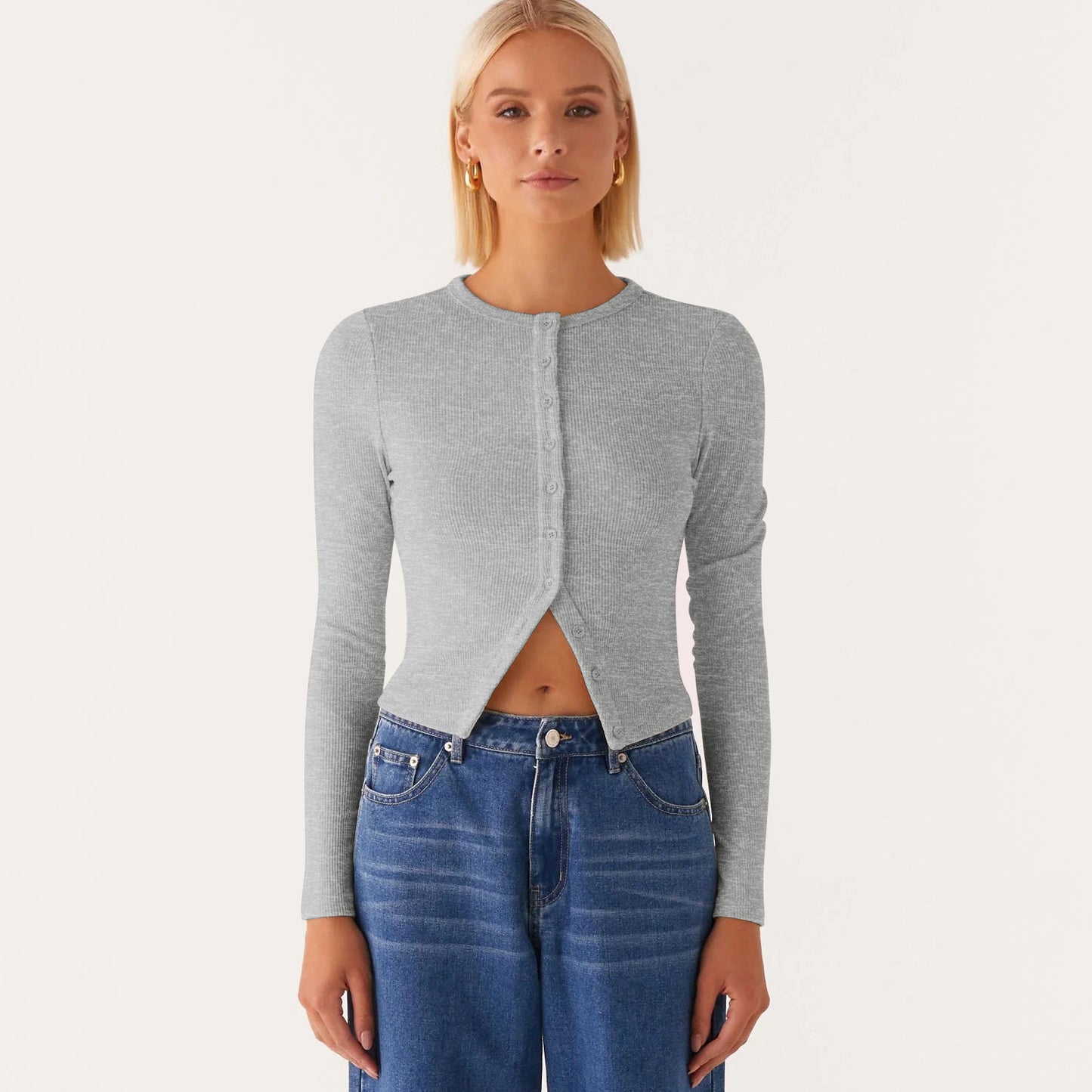 New Solid Color Slim-fit High-grade Long Button Cardigan Top