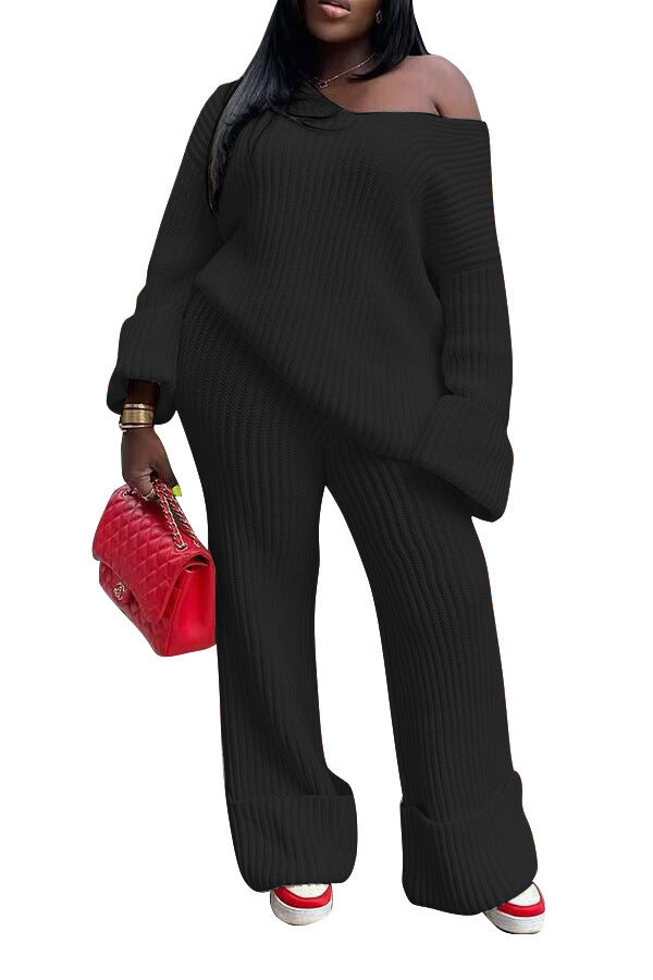 Casual Solid Color Loose Knitting Suit