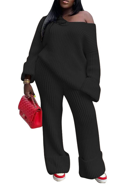 Casual Solid Color Loose Knitting Suit