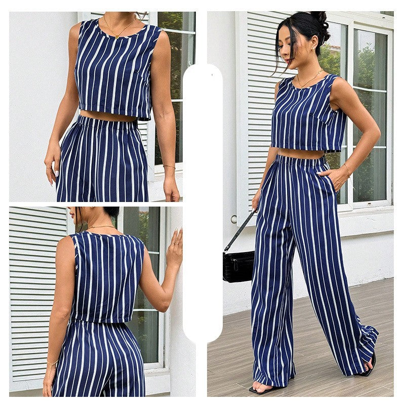 High-Rise Slim Flare Pants Summer Two-piece Set