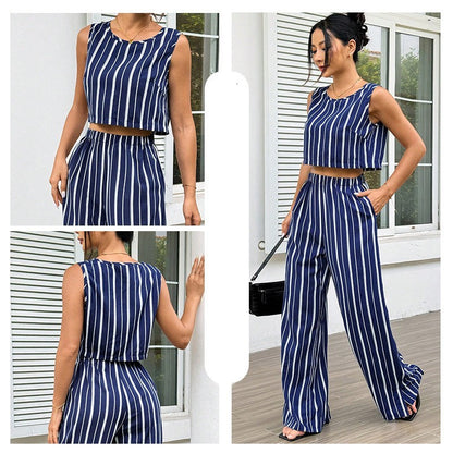 High-Rise Slim Flare Pants Summer Two-piece Set
