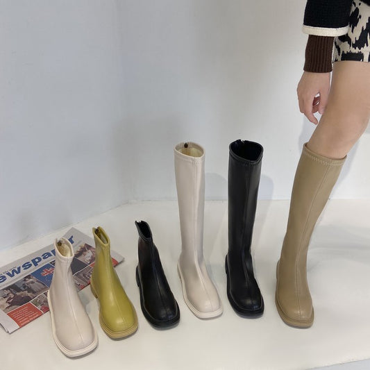 Knight  Long  Women White Boots Mid Heel