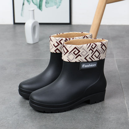 Fashion Work Wear Rain Shoes Adult Warm Women's Mid-calf Rain Boots
