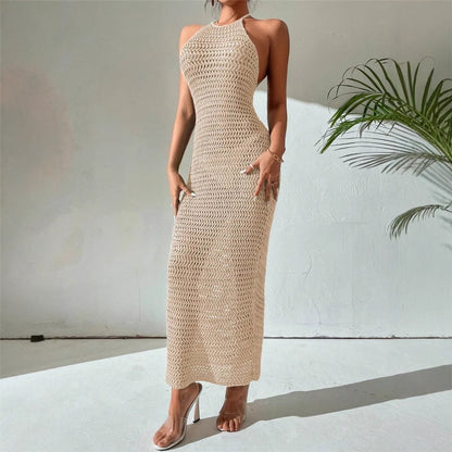 Slim Fit Backless Lace-up Backless Knitted Dress Sweater