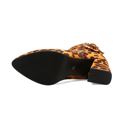 Leopard print chunky heel boots