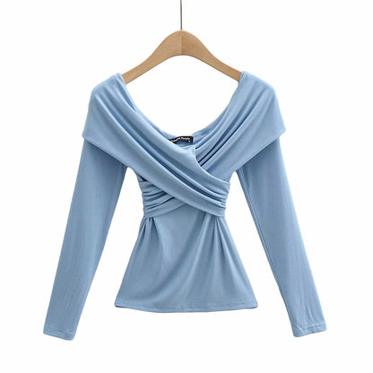 Explosive sexy cross strapless slim T-shirt women