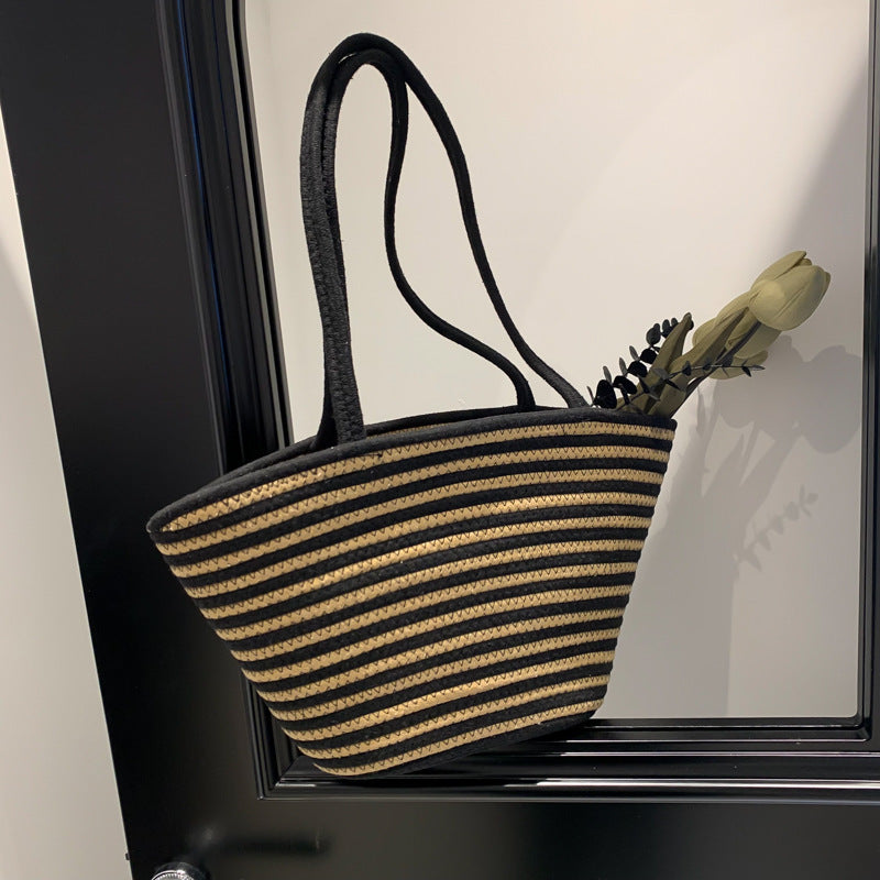 Spring Contrast Color Straw Bag Large Capacity