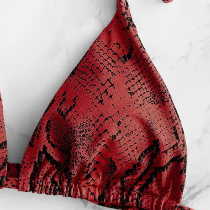 Double-Sided Printed Snakeskin Pattern Ladies Split Swimsuit