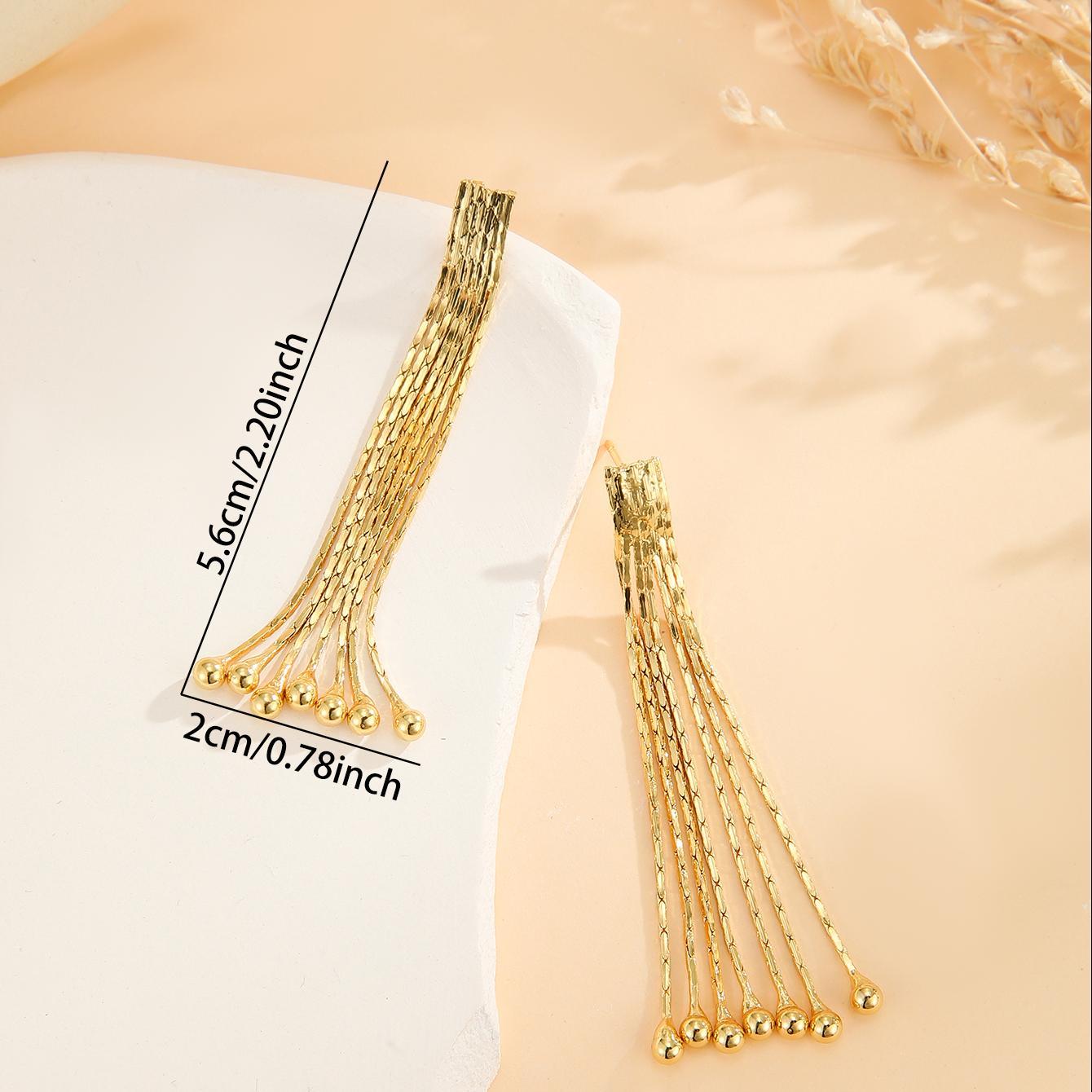 2pcs Fashionable Modern  Thin Chain Earrings, Gold Bead Tassel Earrings, Suitable For Women's Daily Party Wear, Birthday Gifts