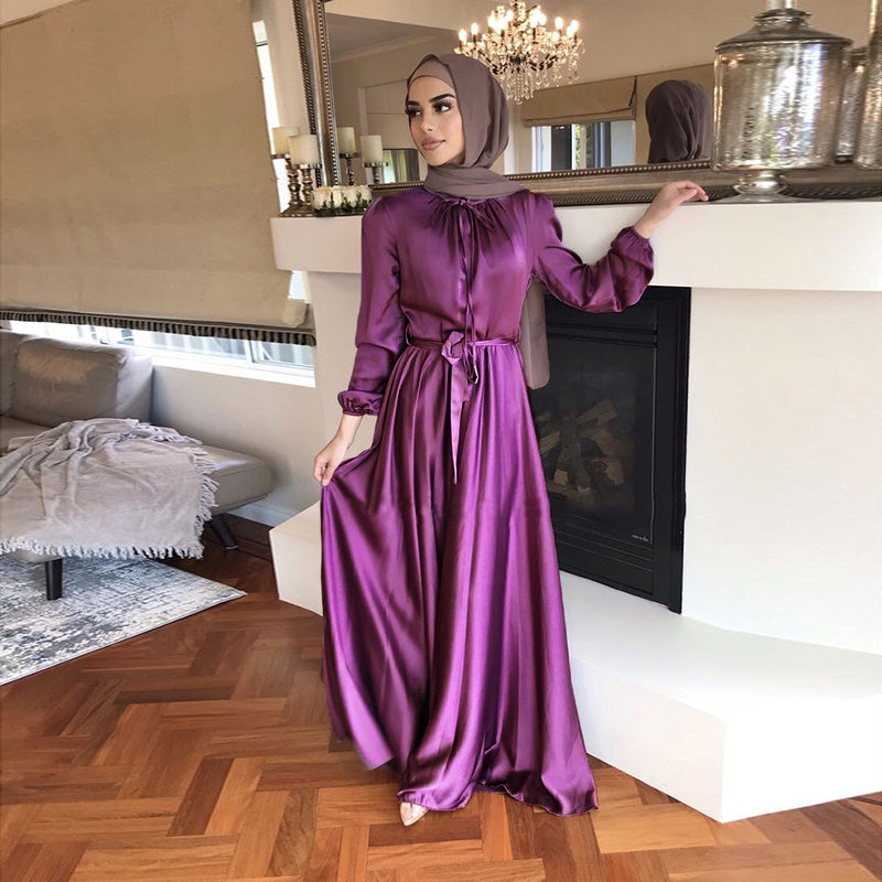 New Arab Women's Solid Color Robe Dress