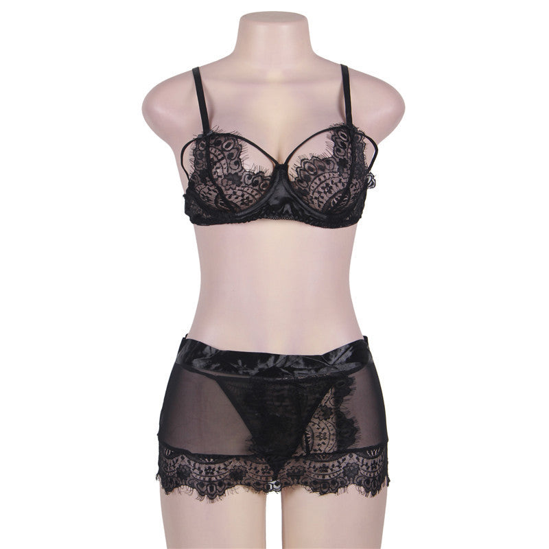 Three-point underwire bra set