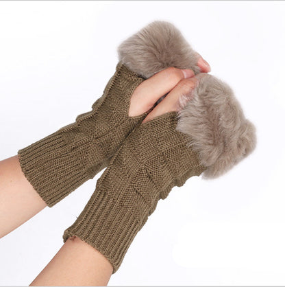 Knitted Gloves Fur Mid Length Half Finger Computer Gloves