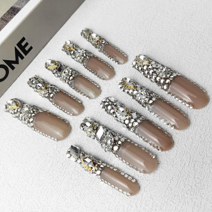 GGddsha 2024 New PMMA Acrylic Press On Nails StunningBling Nails, Rhinestone Fake Nails, Glitter Rhinestone NailsGradient Fake NailsCrystal Cascade