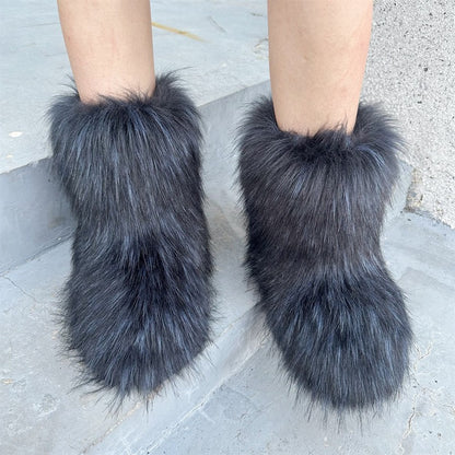 Raccoon Fur Plush Snow Boots