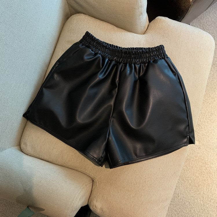 Pu Leather Shorts Women High Waist Loose Split Casual Pants