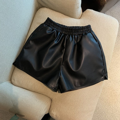 Pu Leather Shorts Women High Waist Loose Split Casual Pants