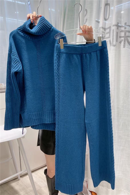Turtleneck Pullover Thickened Knitting Sweater Casual Fashion Set