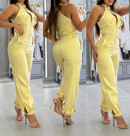 Halter Top Casual Working Pants Two-piece Suit