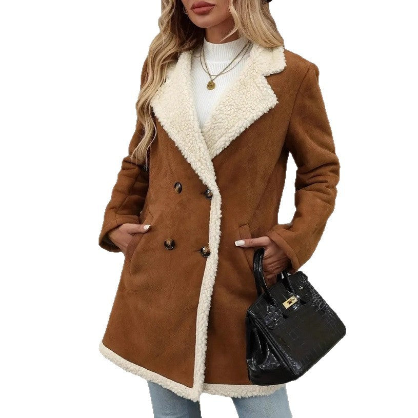 Fleece Suede Mid-length Woolen Casual Warm Jacket