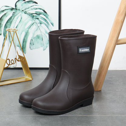 Fashion Work Wear Rain Shoes Adult Warm Women's Mid-calf Rain Boots