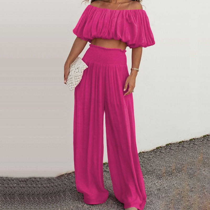 Women's Fashion Off-shoulder Wide-leg Pants Two-piece Set