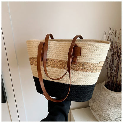 Straw Woven Tote Large Capacity Beach Shoulder Bag