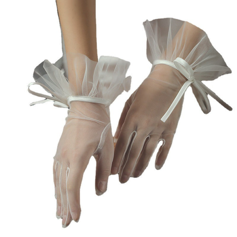 Bridal Wedding Mesh Bow Lace Gloves