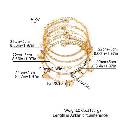 Butterfly Summer Beach Style Anklet Five-piece Set