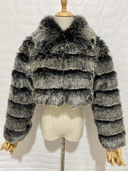 Lapel Imitation Fox Fur Long Sleeve Stitching Women's Light Luxury