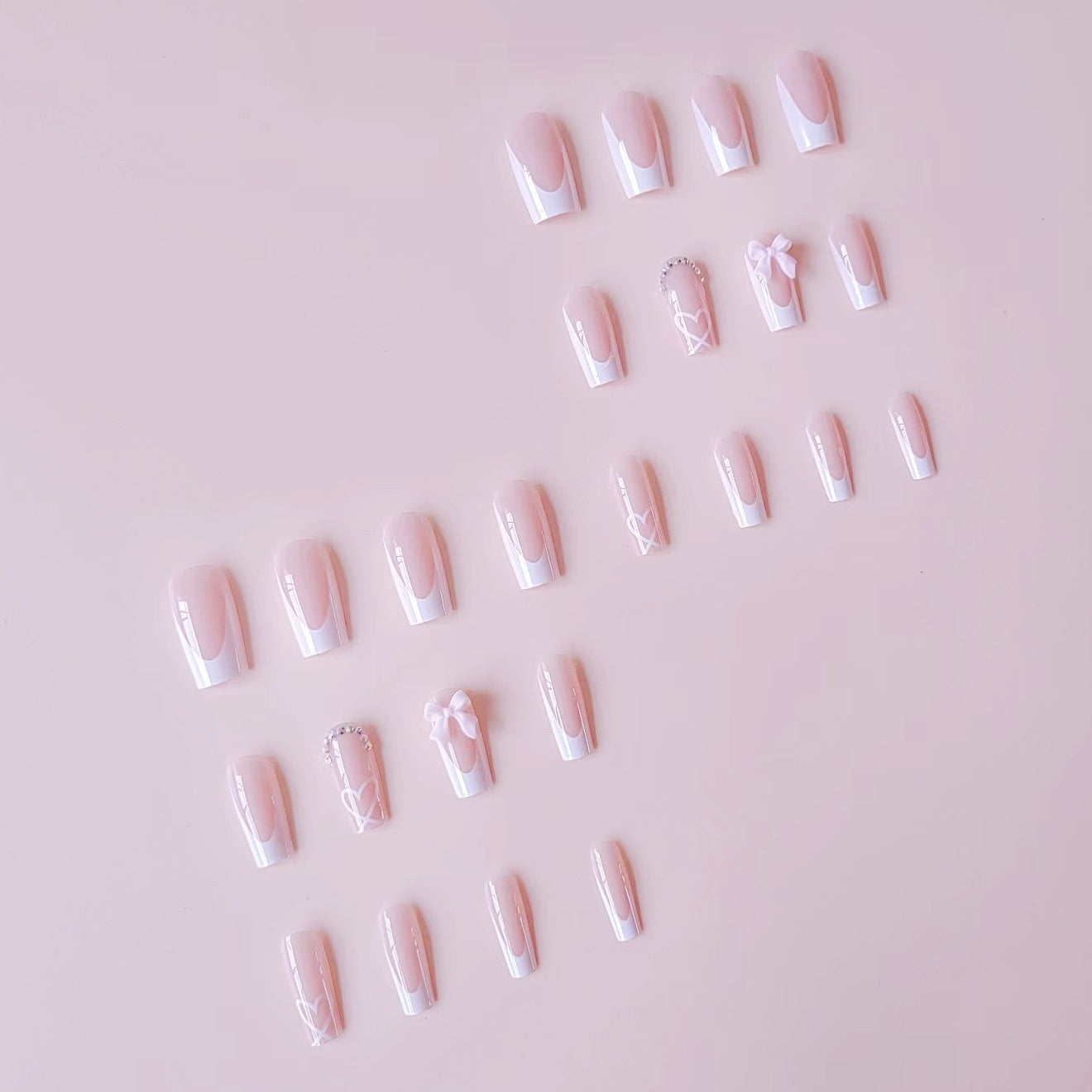 Mid-length French Style Bow Colorful Crystals Wear Nail Sticker