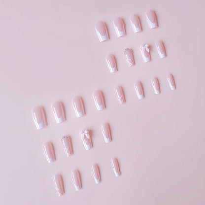 Mid-length French Style Bow Colorful Crystals Wear Nail Sticker