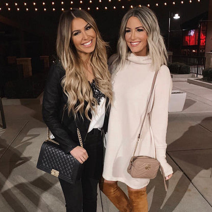 Knitted Long Sleeve Pile Collar Dress