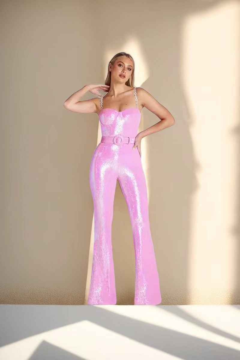 High-grade Sleeveless Belt Sequined Suspender Women's Jumpsuit Summer